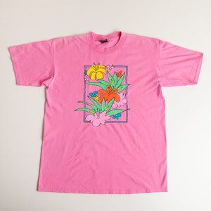 Vintage Panama Jack Pink Flower Floral Hibiscus Pink TShirt Tee XL Cotton USA